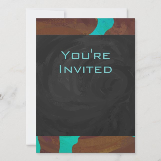 Invitation Monogramme Vache Imprimer Brown et Turquoise (Devant)
