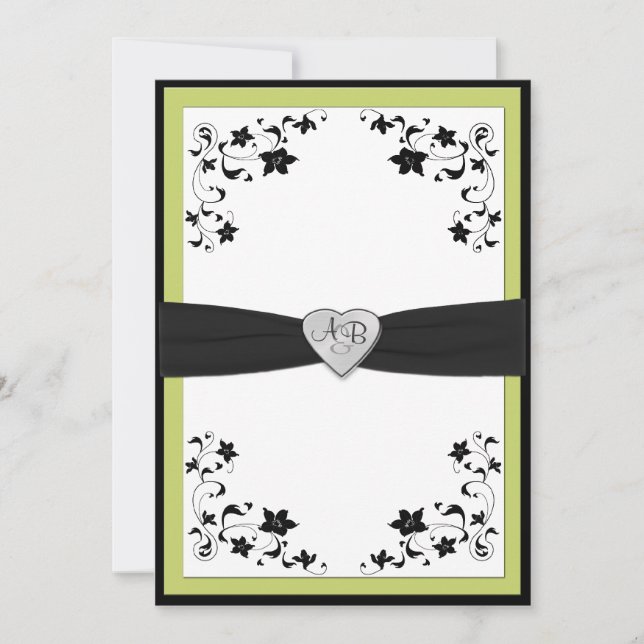 Invitation Monogramme vert poire et noir (Devant)