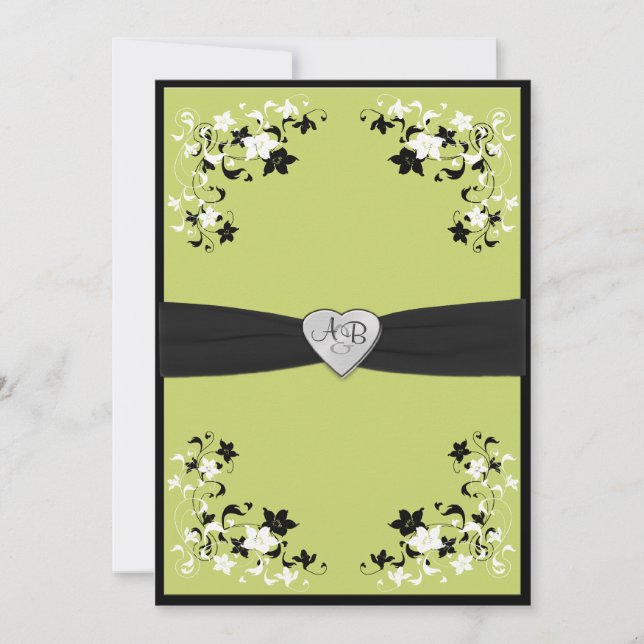 Invitation Monogramme vert poire et noir (Devant)