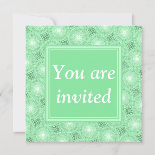 Invitation Monogramme vert ressort cercles motif (Devant)