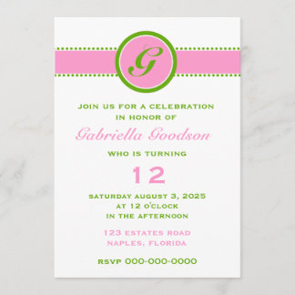 Invitation Monogramme vert rose et citron vert 2