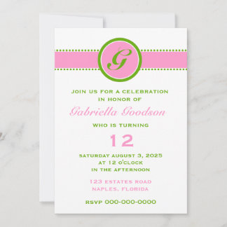 Invitation Monogramme vert rose et citron vert surprise