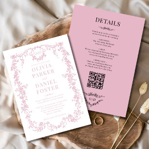 Invitation Monogramme victorien rose vierge tout en un Mariag
