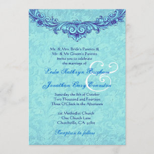 Invitation Monogramme Vintage Aqua et Royal Blue H346