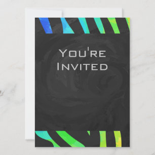 Invitation Monogramme Zebra noir et arc-en-ciel