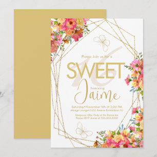 Invitation Monogrammed Sweet 16 Florals Papillons de jardin