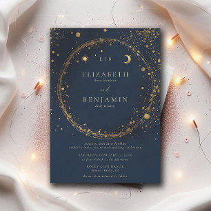 Invitation Monogrammes d'or de minuit céleste mariage élégant
