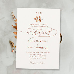 Invitation Monogrammes Feuilles Automne Crest Mariage moderne