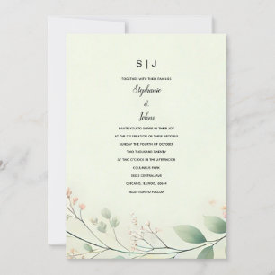 Invitation Monogrammes Floral Feuille Sage Vert Beige Mariage
