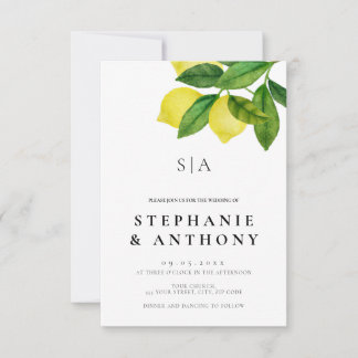 Invitation Monograms Lemon Branch Greenery Wedding
