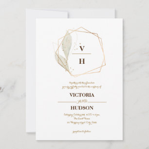 Invitation Monographie de crête botanique élégante en or