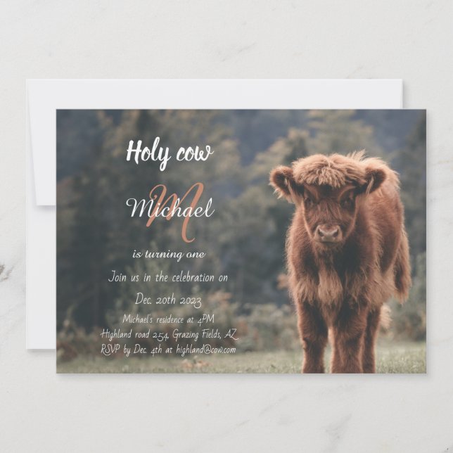 Invitation Monographie de veau de vache Highland premier anni (Devant)
