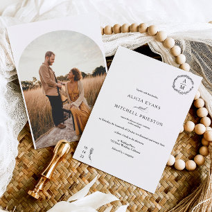 Invitation Monographie florale classique mariage noir photo a