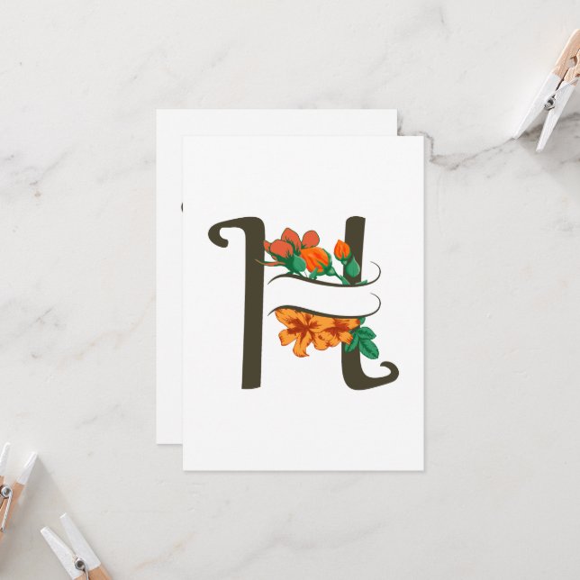 Invitation Monographie florale H lettre majuscule (Devant/Arrière en situation)