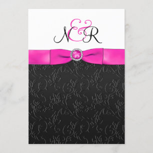 Invitation monographique en noir, rose-chaud et bl
