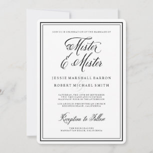 Invitation Monsieur et Monsieur Gay Mariage Calligraphie Élég