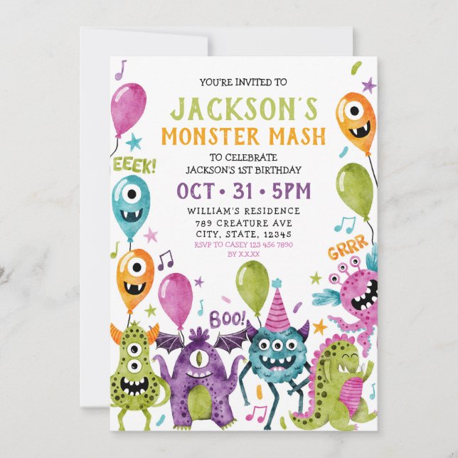 Invitation Monster 1er anniversaire de la fête d'Halloween du (Devant)