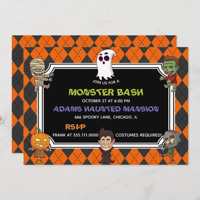 Invitation Monster Bash Halloween (Devant / Derrière)