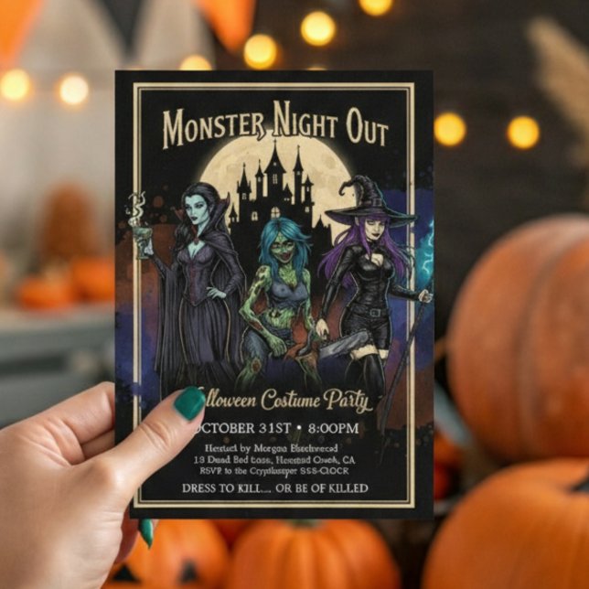 Invitation Monster Girls Night Out Fun Halloween Party (Créateur téléchargé)