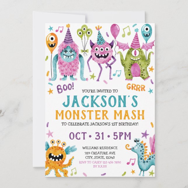 Invitation Monster Mash Boy's First Birthday Party (Devant)