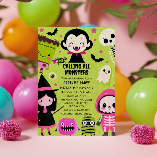 Invitation Monster Mash Green Kids Halloween fête d'anniversa (Créateur téléchargé)