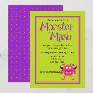 Invitation Monster Mash rose enfants mignon Halloween coloré