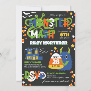 Invitation Monster Mash Typographie Garçon Halloween Annivers