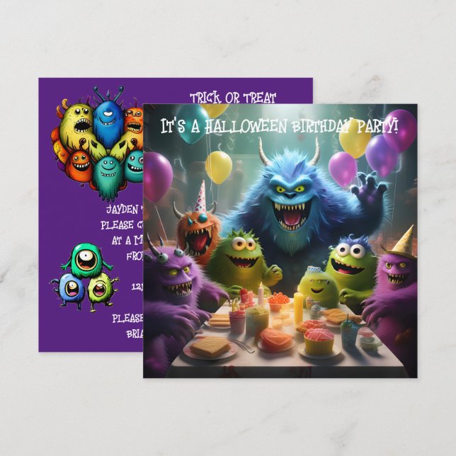 Invitation Monster Thème Enfants Halloween fête d'anniversair (Devant / Derrière)