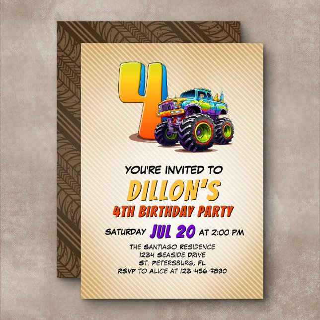 Invitation Monster Truck 4e anniversaire (Créateur téléchargé)