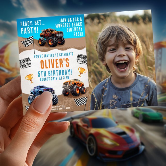 Invitation Monster Truck Anniversaire avec photo (Créateur téléchargé)