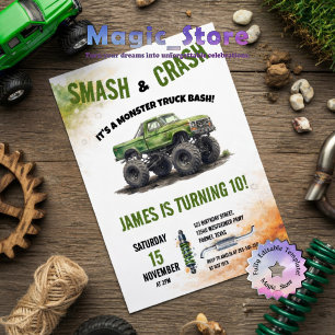 Invitation Monster Truck Aquarelle Anniversaire Smash & Crash