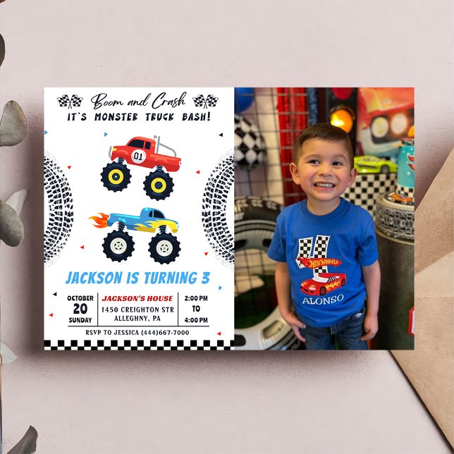 Invitation Monster Truck Bash Boy Anniversaire Photo Invitati (Créateur téléchargé)