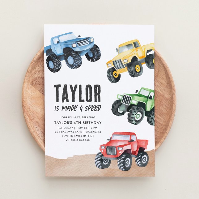 Invitation Monster Truck Boy 4e anniversaire (Créateur téléchargé)