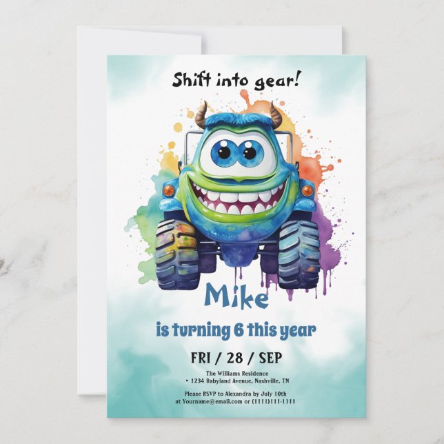 Invitation Monster Truck boy Anniversaire (Devant)