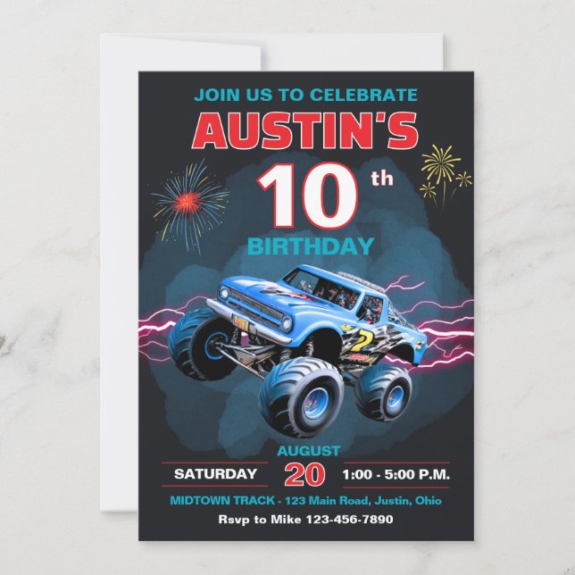 Invitation Monster Truck Enfants Anniversaire (Devant)