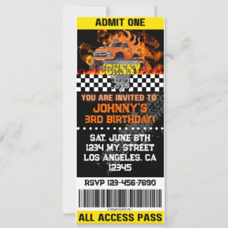 Invitation Monster Truck Orange Flames Invite