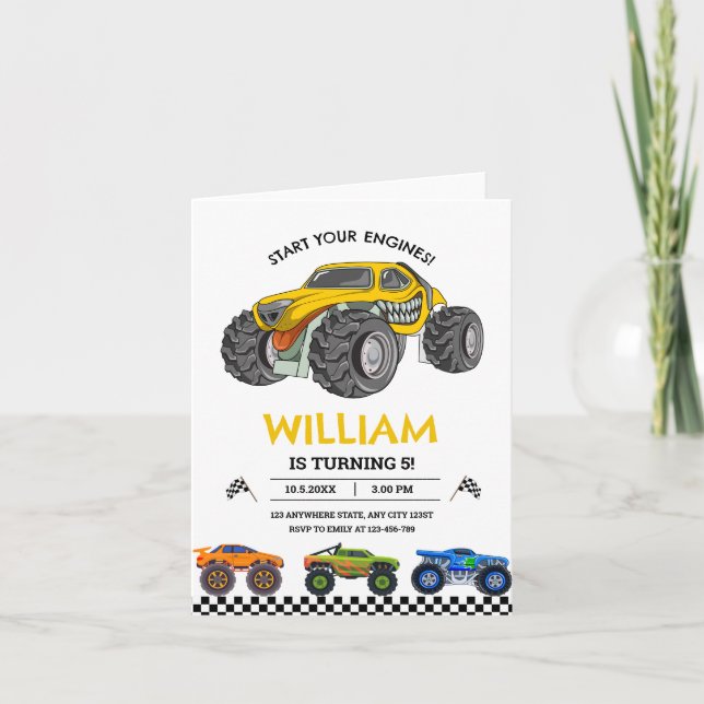 Invitation Monster Truck Race Anniversaire Invitation, Boys P (Devant)
