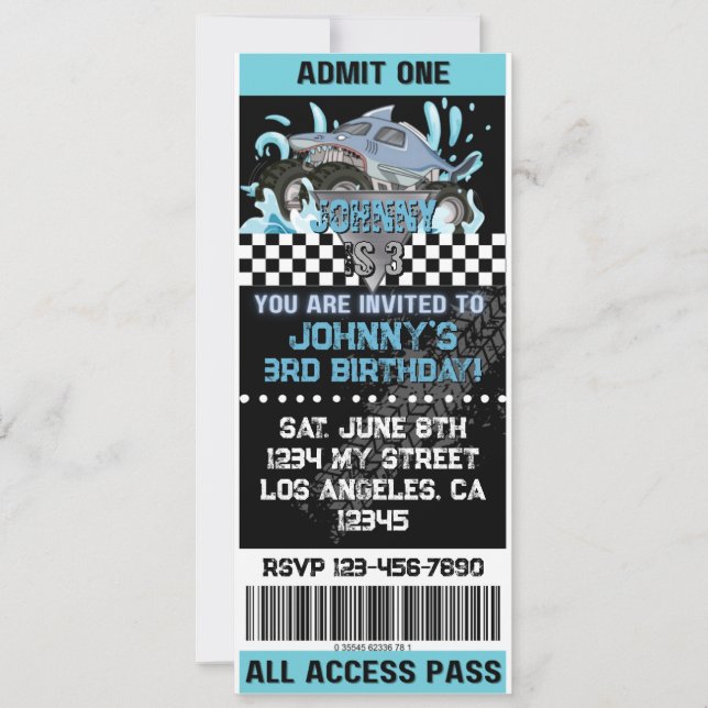 Invitation Monster Truck Shark Invite (Devant)