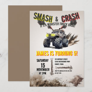 Invitation Monster Truck SMASH & CRASH Bash fête d'anniversai