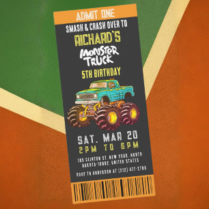 Invitation Monster Truck Smash et Rev Anniversaire de enfant 
