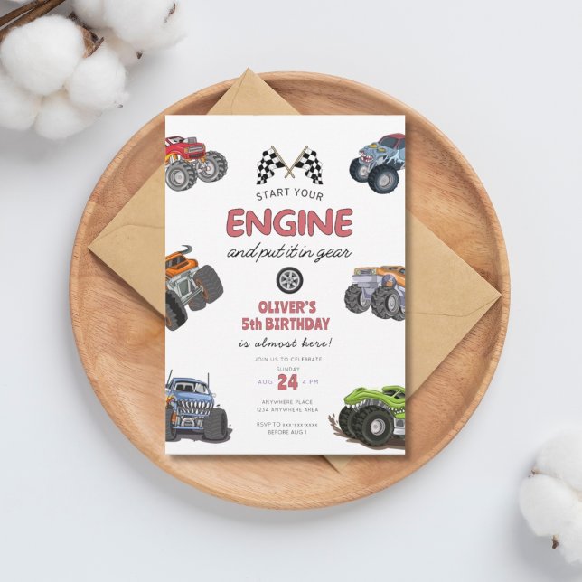 Invitation Monster truck, start your engine boy 5th birthday (Créateur téléchargé)