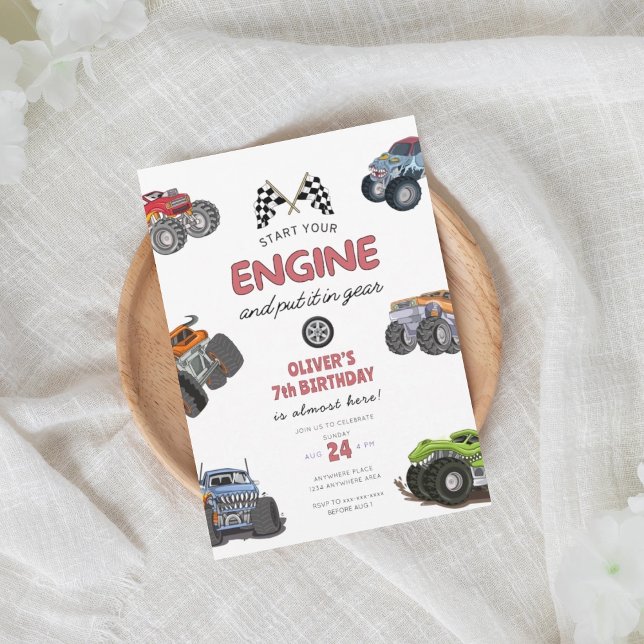 Invitation Monster truck, start your engine boy 7th birthday (Créateur téléchargé)