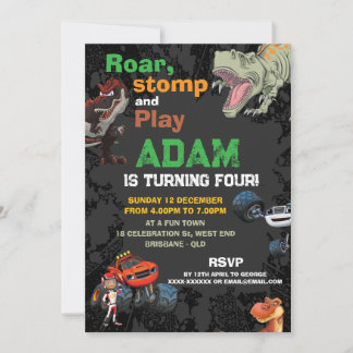 Invitation Monster truck & T Rex Boys anniversaire