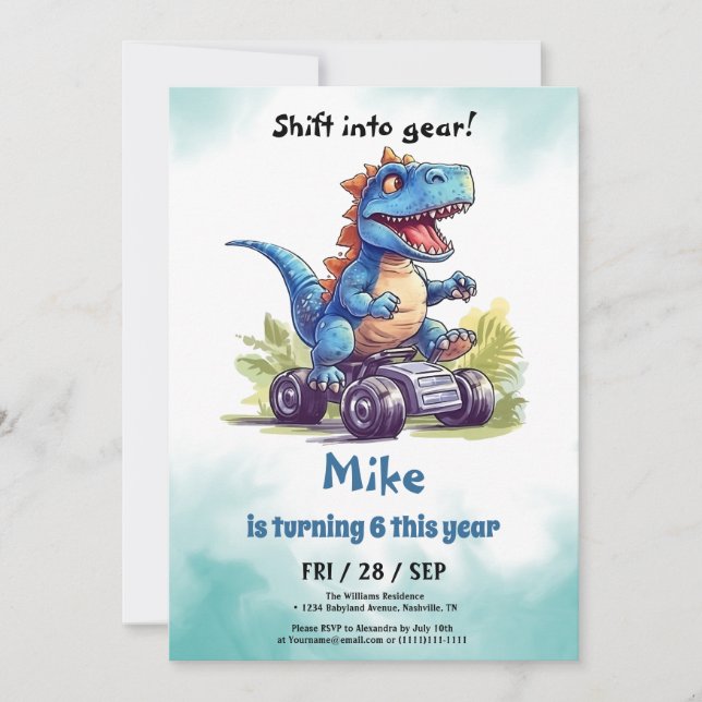 Invitation Monster Truck T-Rex garçon Anniversaire (Devant)