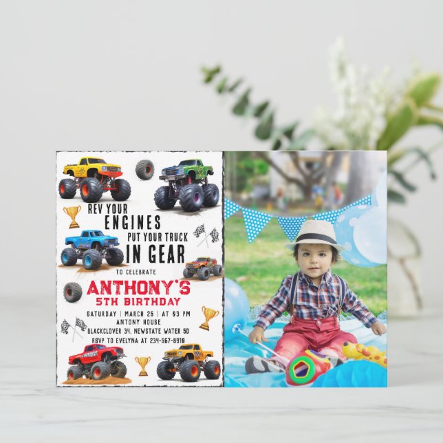 Invitation Monster Truck Team Anniversaire Avec Photo (Debout devant)