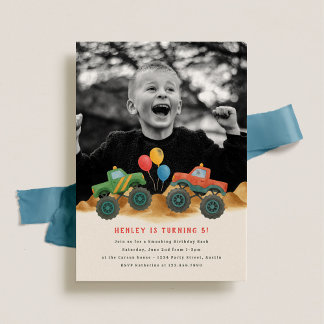 Invitation Monster Truck Watercolor Enfants Photo Anniversair