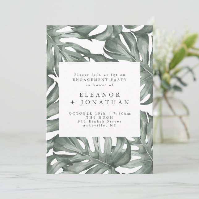 Invitation Monstera Botanique Aquarelle Partie d'engagement (Debout devant)