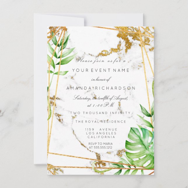 Invitation Monstera Cadre Doré Verdure Tropicale (Devant)