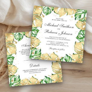 Invitation Monstera Palm or vert Tout en Un Mariage