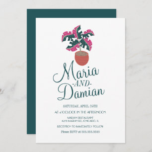 Invitation Monstera rose Plante Mariage d'illustration